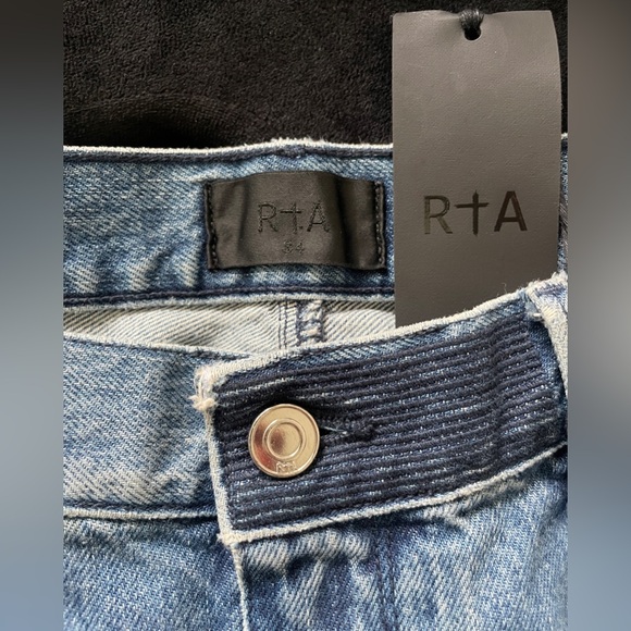 RtA 34W straight Blue Jeans 3M reflective knee rip racing stripe Denim - Picture 10 of 11